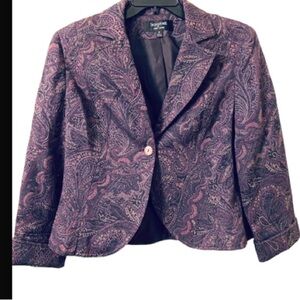 Signature by Larry Levine Size 16 Purple Paisley Print Collar Notched Blazer